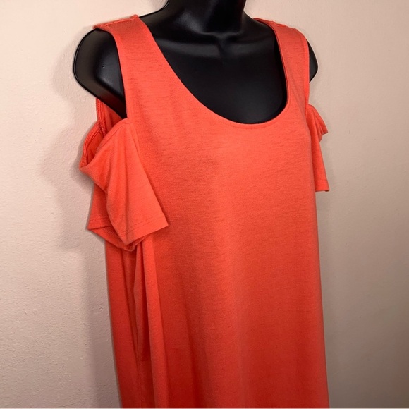 0x Terra And Sky Coral Orange Cold Shoulder Top Short Sleeve Stretch Lightweight - Picture 3 of 11